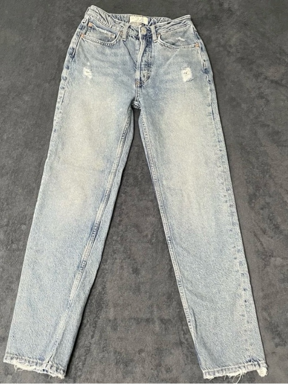 We The Free People Jeans Womens 24 Distressed Button Blue Tapered Mid Rise Pants